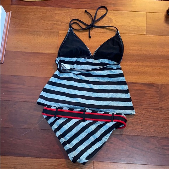 Vintage Swim Y2k Fashion Silver Metallic Belted Tankini Poshmark